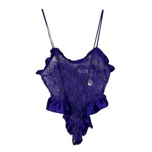 Victoria's Secret Deadstock Purple French Cut Ruffle Trim Lace Thong Teddy S